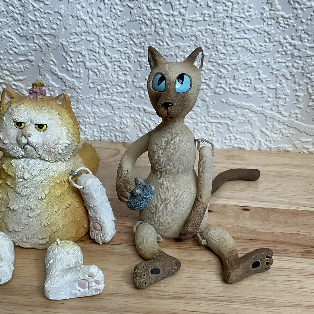 Funny Cats Figurines Lot Of 4 Shelf Sitters 2004, Dangling Arms Legs Tail Resin*